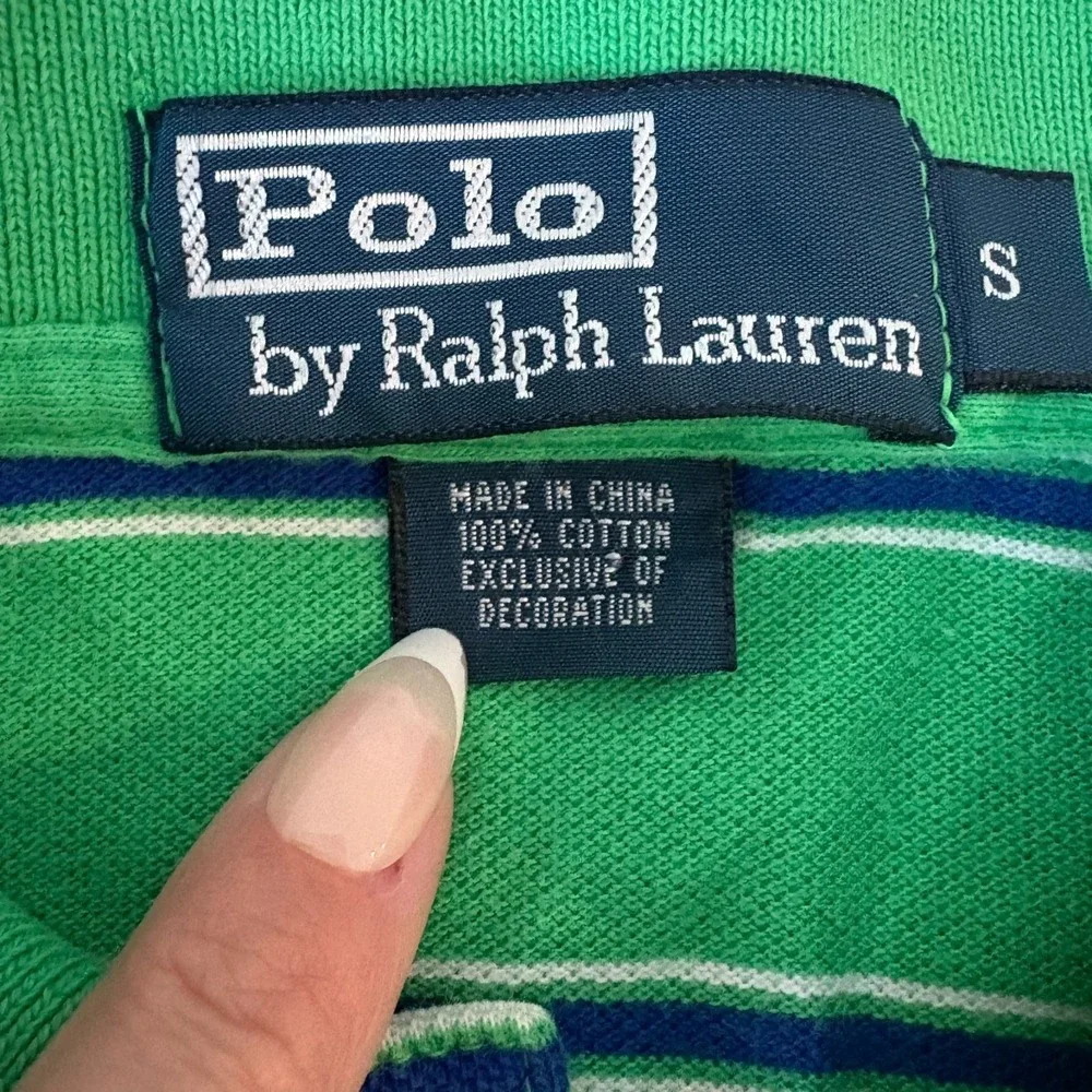 Polo Ralph Lauren Mens Green Striped Embroidered Pony Logo Polo Shirt Size S‎